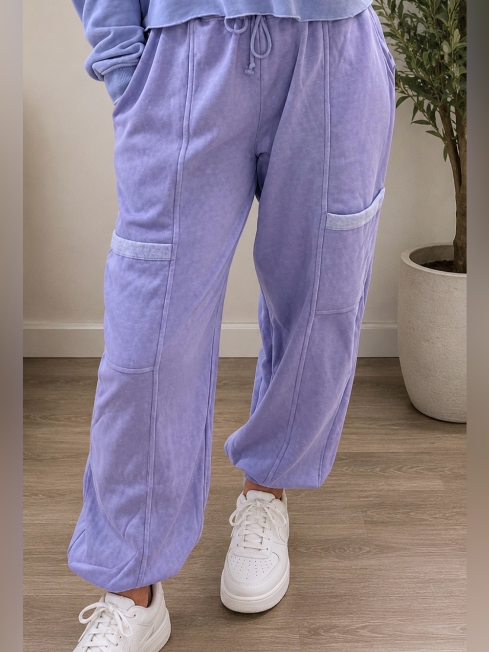 Double Zero Purple Mineral Wash Oversized Cargo Jogger Sweatpants Small NWOT